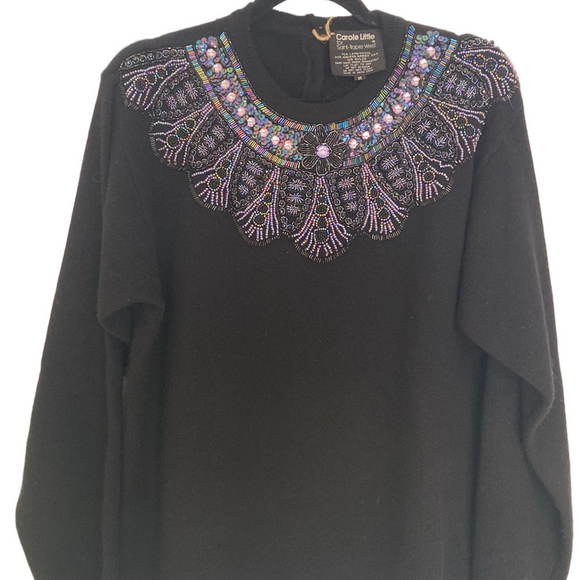 Carole Little Sweaters - Beaded Lambswool and Angora Carole Little Sweater, Sz M